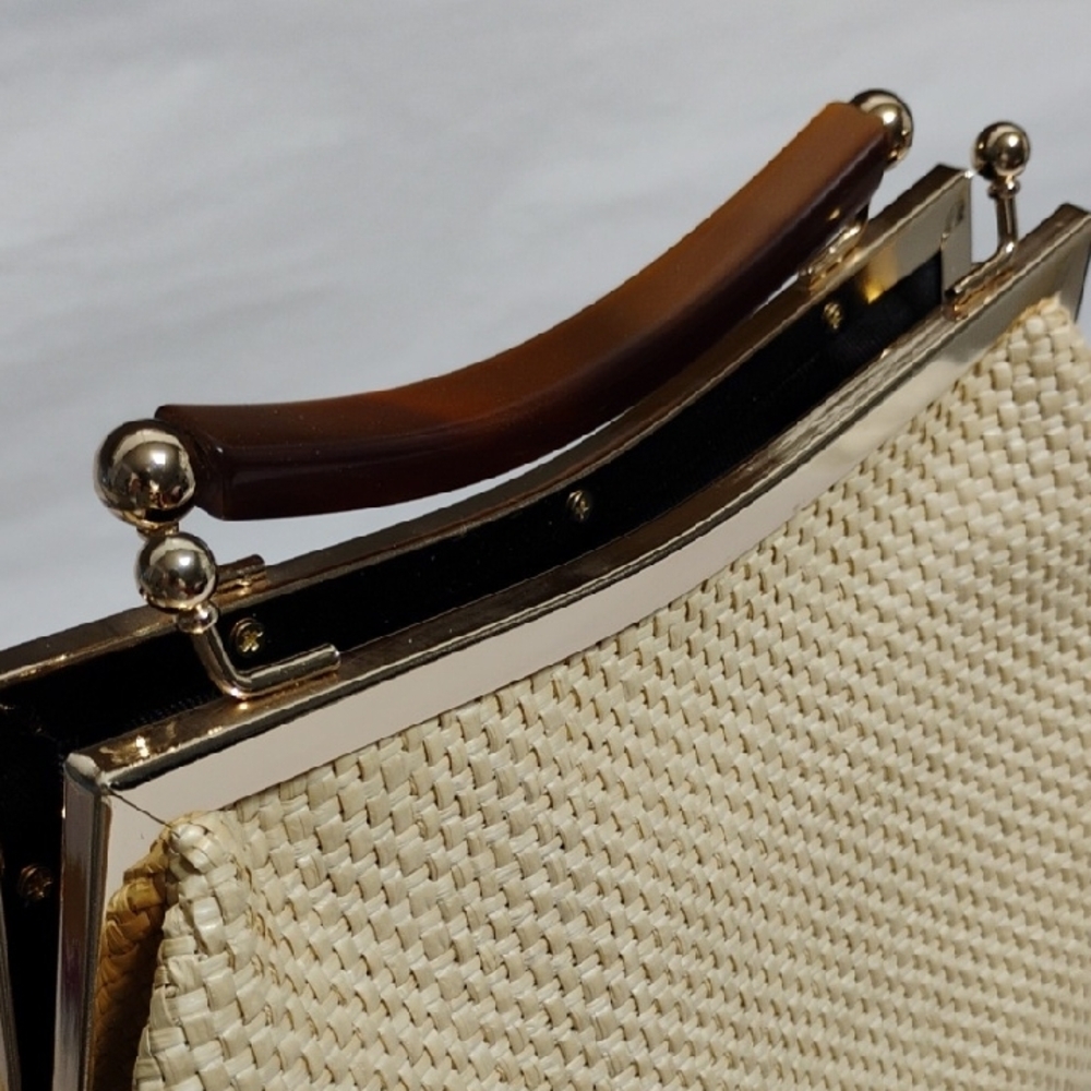 SALE! NWOT Valentina Fiore Rattan Chic Woven Bag W Removable Gold Chain Strap - Picture 11 of 11